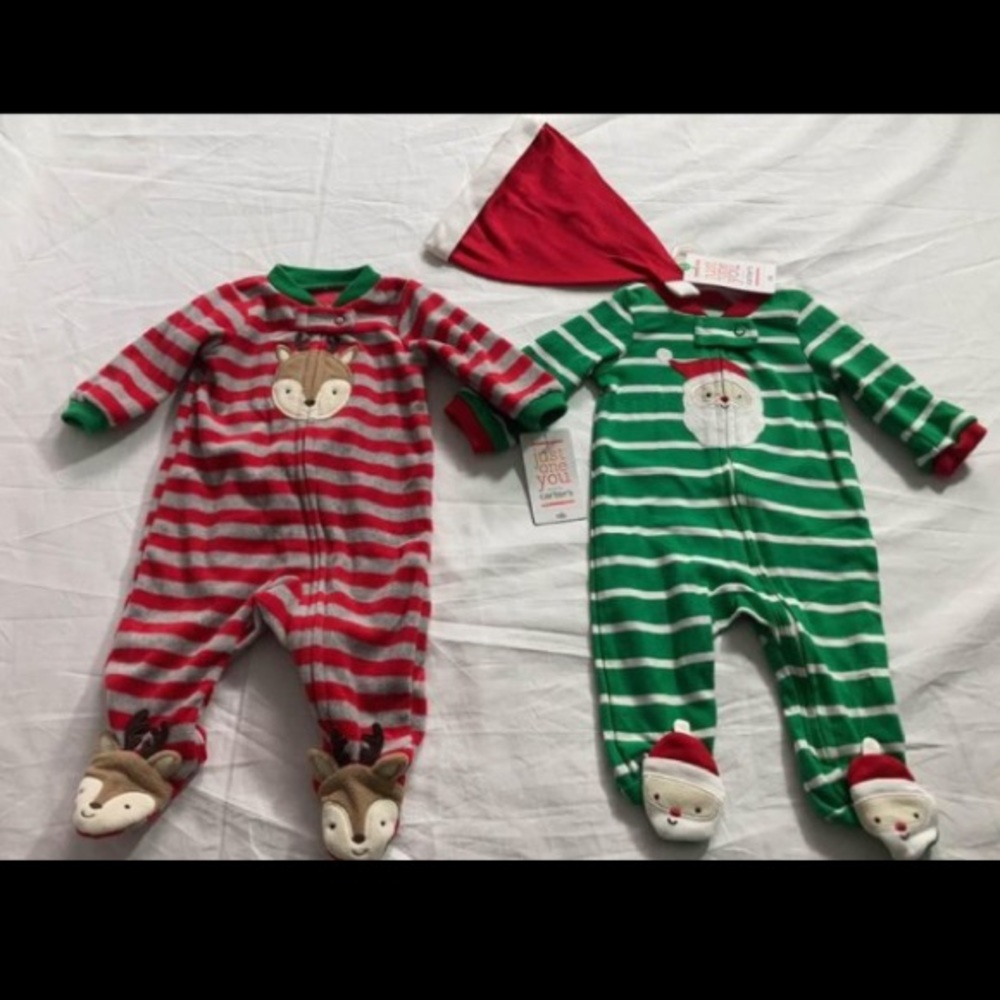 NB Christmas Sleep-n-Plays(2) & Hat LOT 
NEWBORN